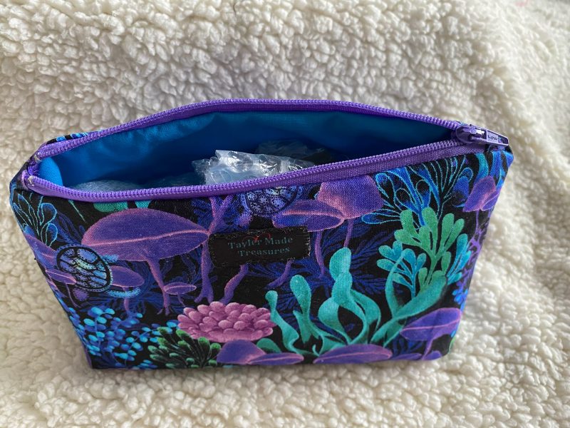 Mushroom coral makeup zipped bag, accessories bag, medicine bag, travel makeup bag, cosmetic bag