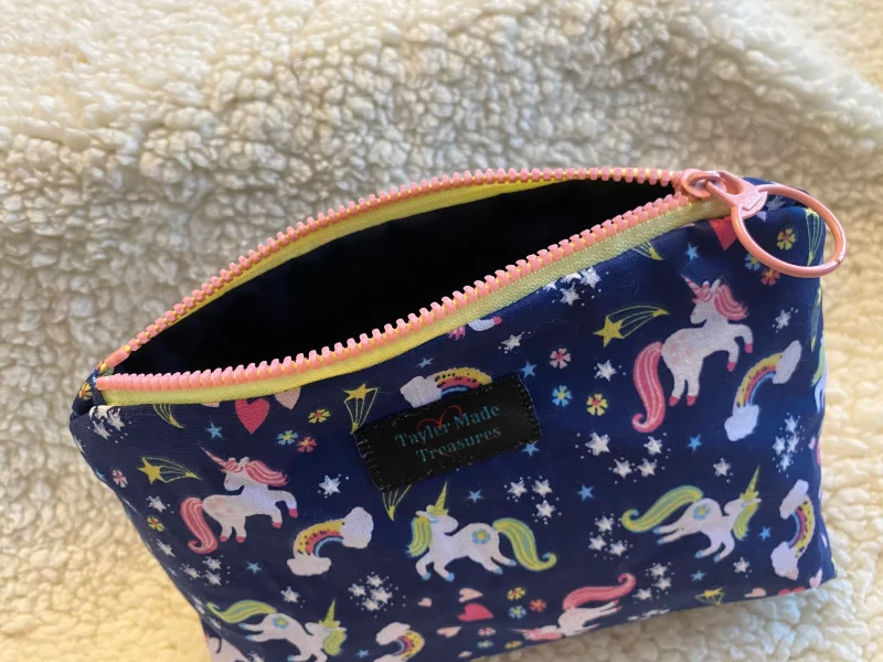 Blue unicorn makeup zipped bag, accessories bag, medicine bag, travel makeup bag, cosmetic bag