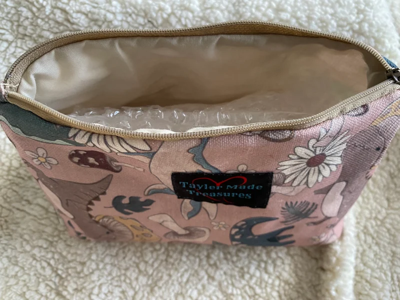 Retro style Mushroom dino makeup zipped bag, accessories bag, wash bag, medicine bag, travel makeup