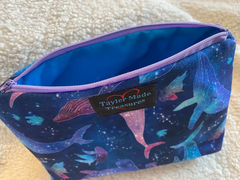 Whale makeup zipped bag, accessories bag, wash bag, medicine bag, travel makeup bag, cosmetic bag