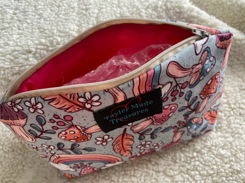 Mushroom rainbow makeup zipped bag, accessories bag, wash bag, medicine bag, travel makeup bag