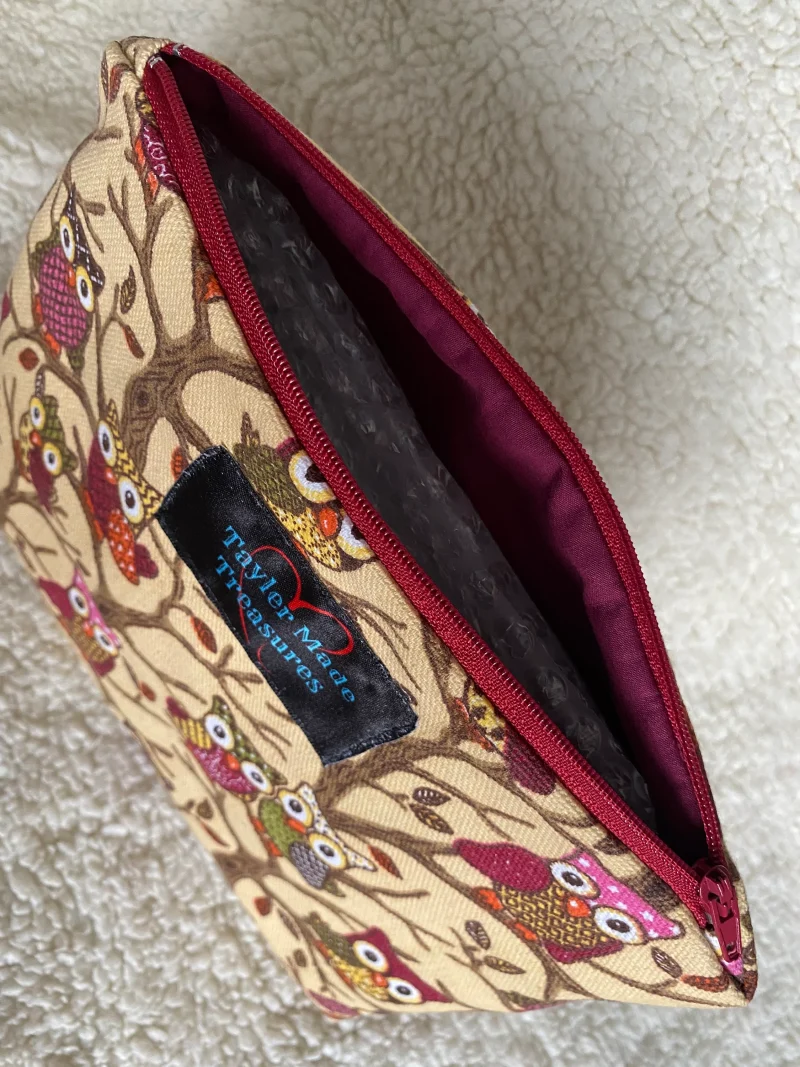 Owl makeup zipped bag, accessories bag, wash bag, medicine bag, travel makeup bag, cosmetic bag