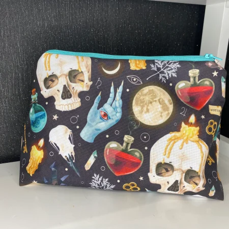 Alternative, heart, hand, skull makeup zipped bag, accessories bag, wash bag, medicine bag, travel