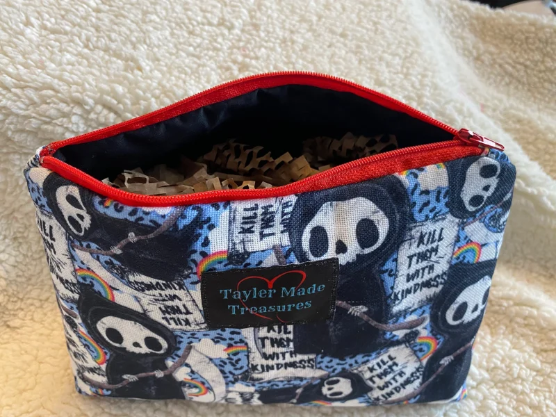 Grim reaper, horror makeup zipped bag, accessories bag, wash bag, medicine bag, travel makeup bag