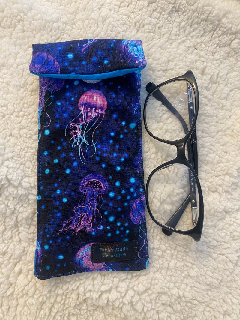 Jellyfish glasses case, soft padded glasses case, reading glasses pouch, spectacles case, fabric