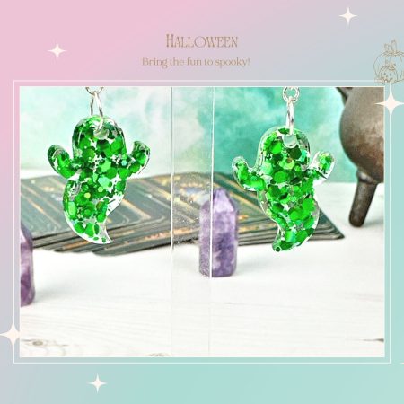 Cute Ghost Earrings |Green Glitter Ghost