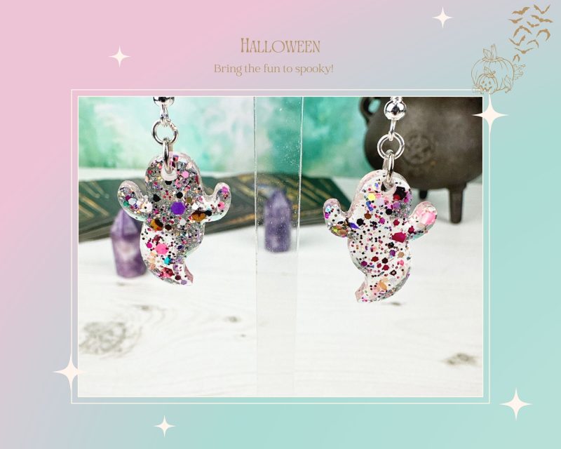 Cute Ghost Earrings | Baby Pink Glitter mix Halloween