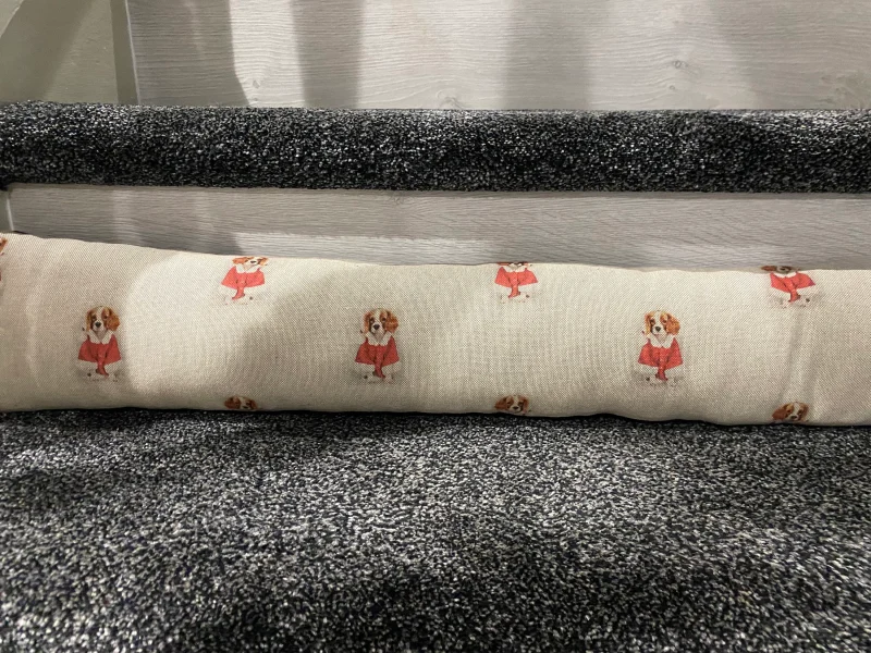 Christmas dog draught excluder, draught excluder, linen draft excluders with suede velvet backing