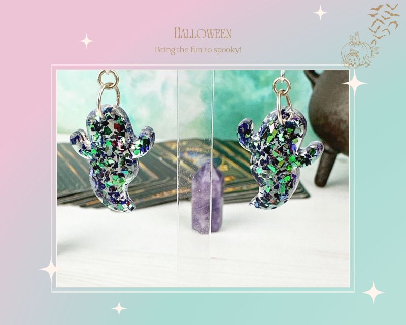 Cute Ghost Earrings | Blue/Green Glitter mix Halloween earrings