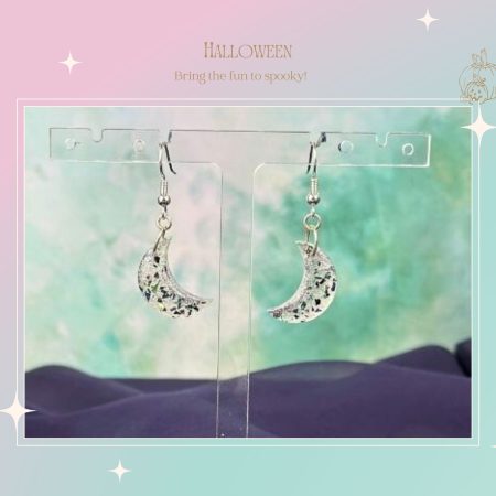 Cute Crescent Moon Earrings | White and blue glitter mix earrings