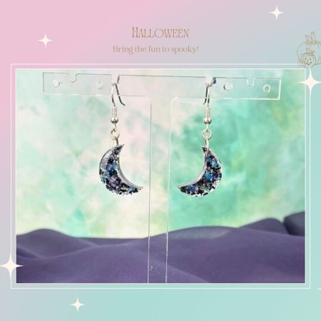 Cute Crescent Moon Earrings | Black glitter mix earrings