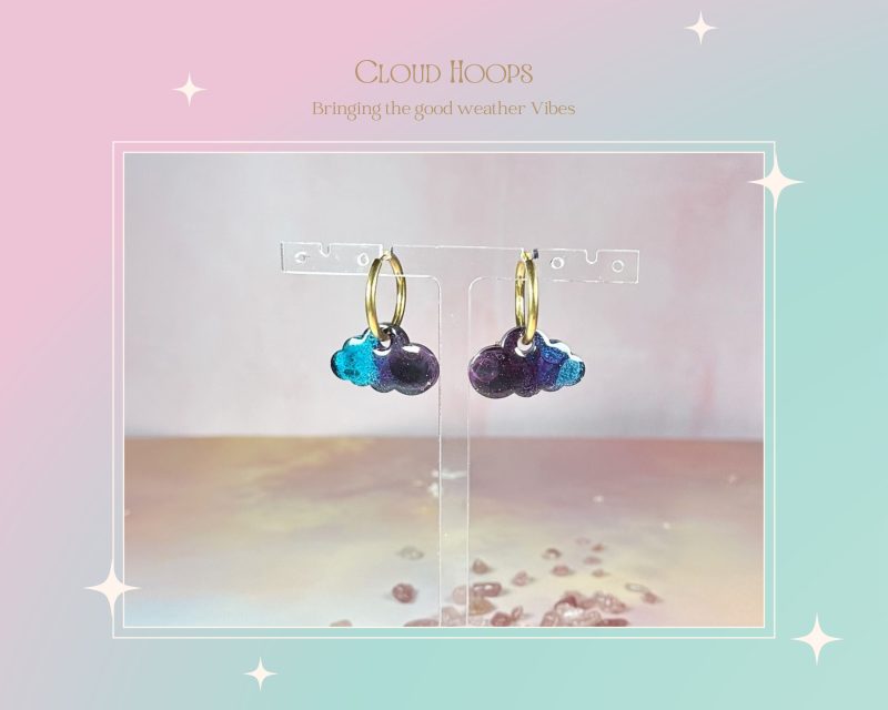 Storm Cloud Charm Huggie style earrings| Blues and Purples