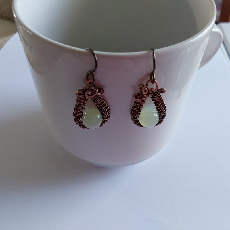 New Jade wire weave dangly earrings.