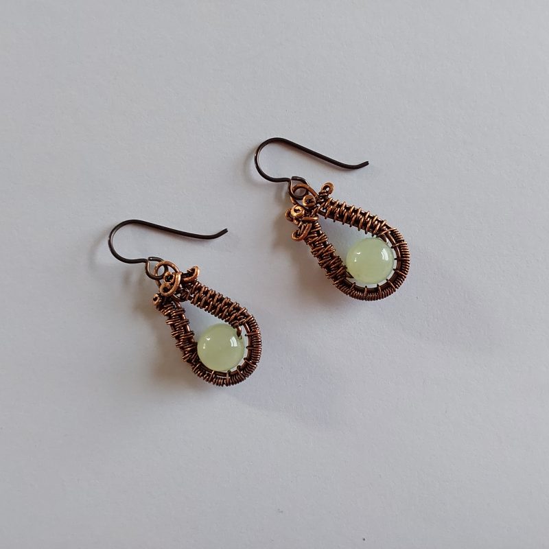 New Jade wire weave dangly earrings.