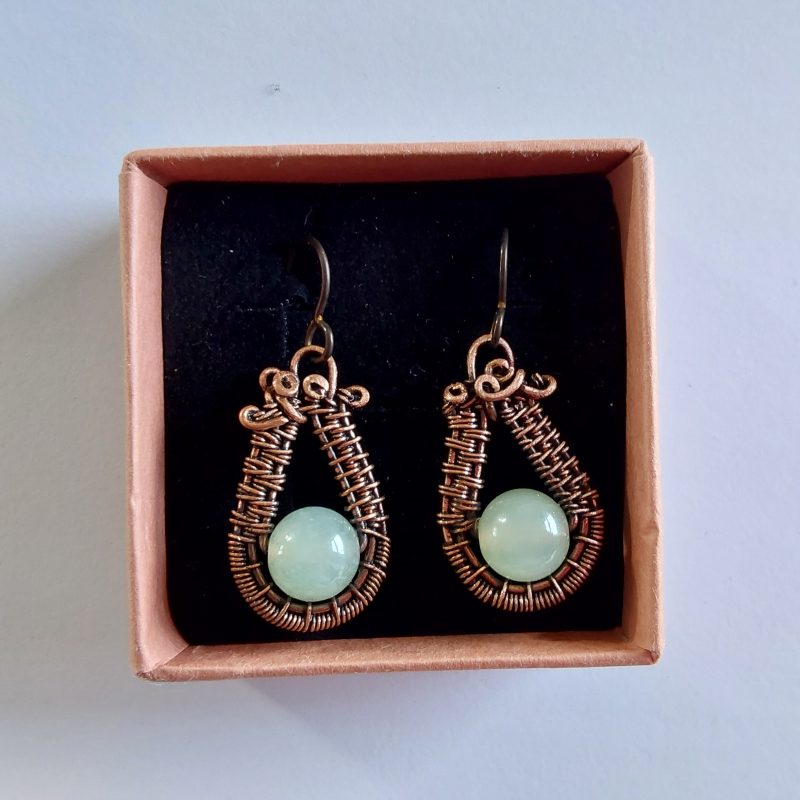 New Jade wire weave dangly earrings.