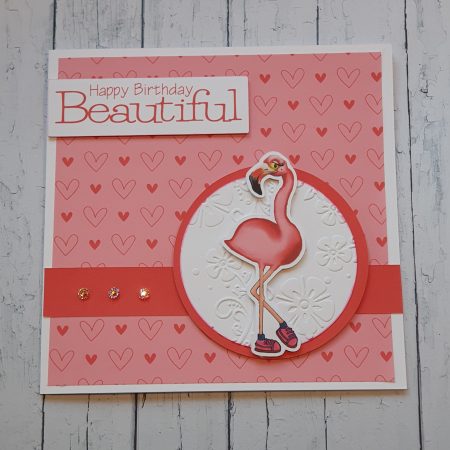 Handcrafted - Flamingo "Happy Birthday beautiful" card