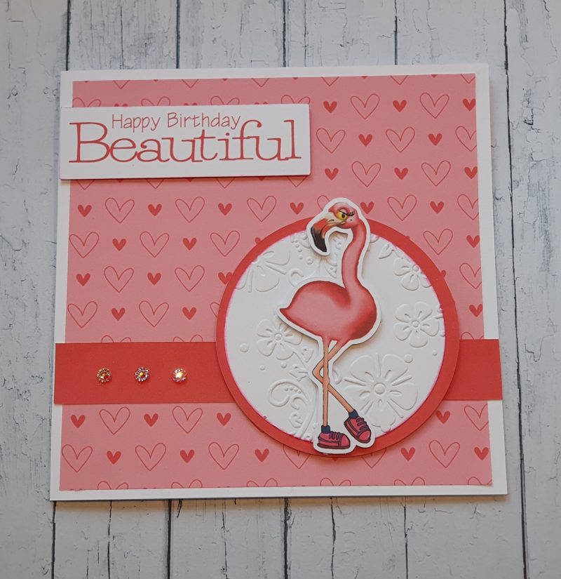 Handcrafted - Flamingo "Happy Birthday beautiful" card