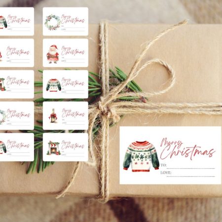 Digital Download - A4 sheet of 10 Festive Stickers / Gift Tags