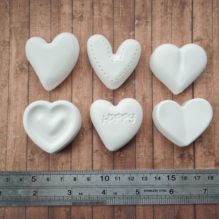 set of 6 hand-cast hearts