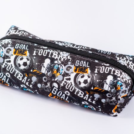 Football themed pencil case, fully lined with webbing zipper tabs.