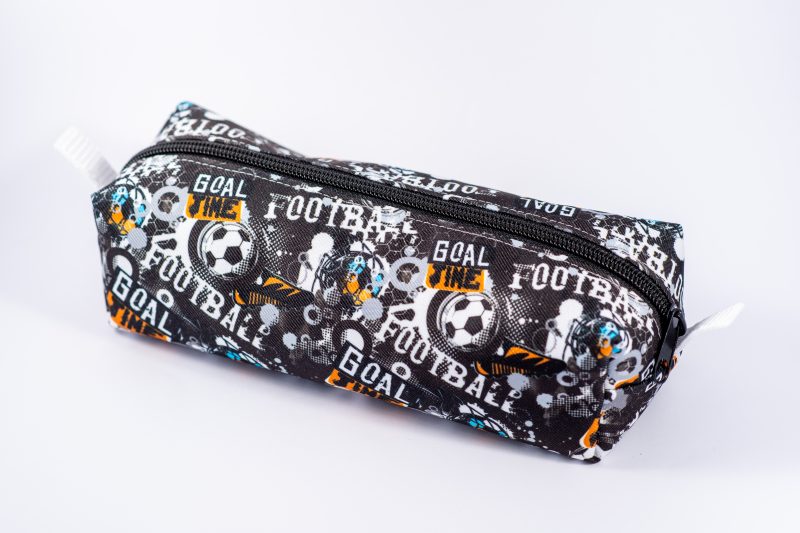 Football themed pencil case, fully lined with webbing zipper tabs.
