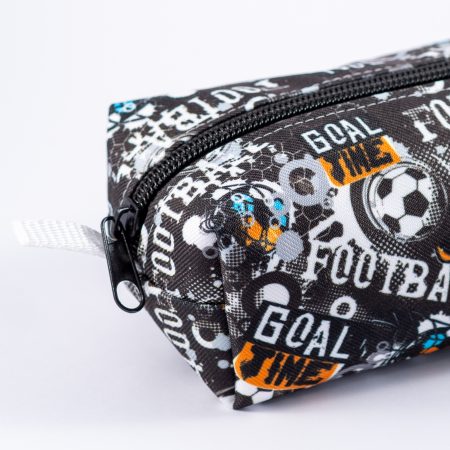 Football themed pencil case, fully lined with webbing zipper tabs.