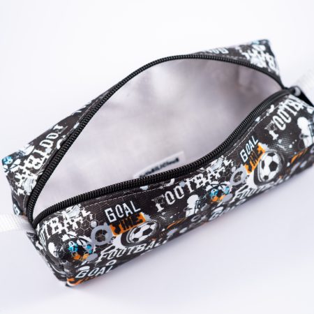 Football themed pencil case, fully lined with webbing zipper tabs.