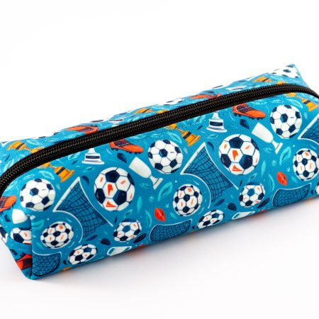 Football themed pencil case, fully lined with webbing zipper tabs.