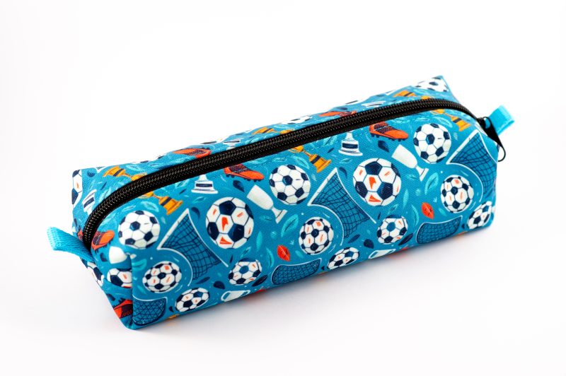 Football themed pencil case, fully lined with webbing zipper tabs.