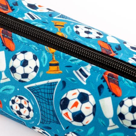 Football themed pencil case, fully lined with webbing zipper tabs.