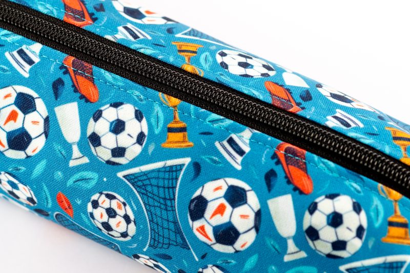 Football themed pencil case, fully lined with webbing zipper tabs.