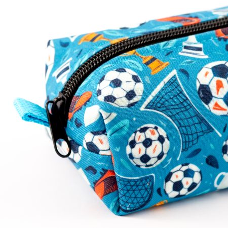 Football themed pencil case, fully lined with webbing zipper tabs.