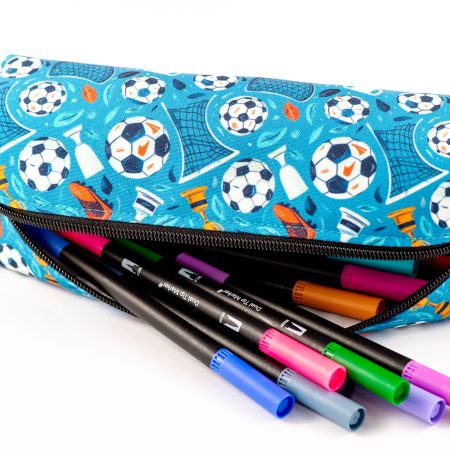Football themed pencil case, fully lined with webbing zipper tabs.