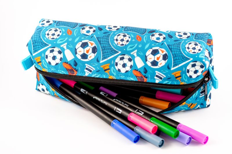 Football themed pencil case, fully lined with webbing zipper tabs.
