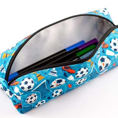 Football themed pencil case, fully lined with webbing zipper tabs.