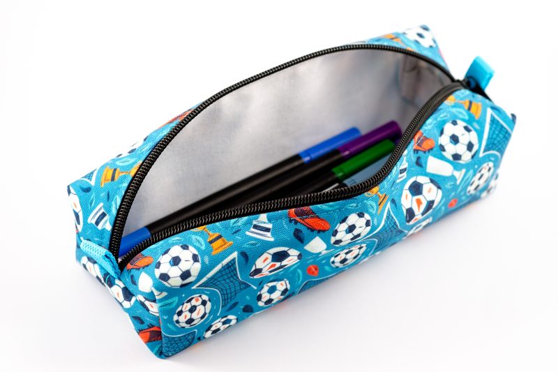 Football themed pencil case, fully lined with webbing zipper tabs.