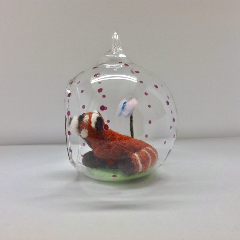 Tiny, Miniature, Needle Felted, Red Panda And butterfly. Gift Boxed.