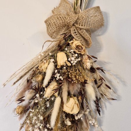 Rustic Cream Dried Flower Bunch, Wall Hanging, Sheath.