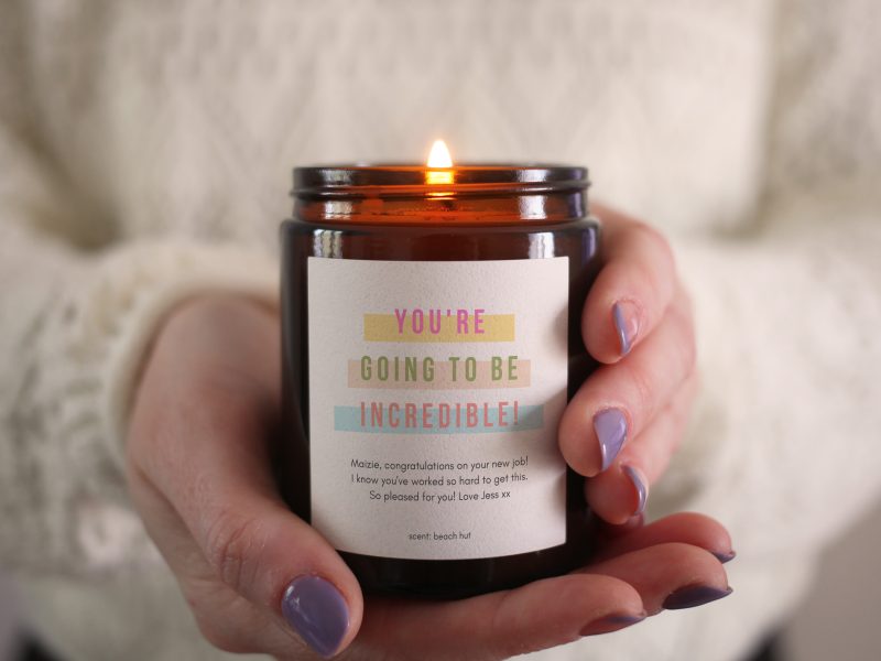 Good Luck Gifts, Personalised Soy Candle, You're Going to be Incredible, Includes Gift Box & Matches