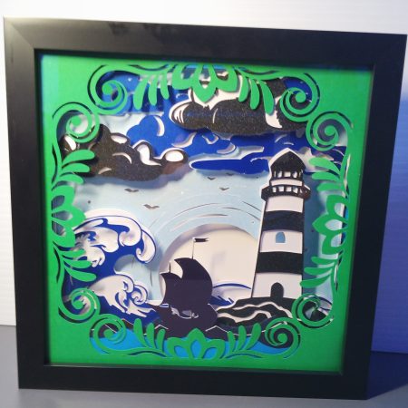 3D Art Night Light, Depicting sea scene with Ship and Lighthouse