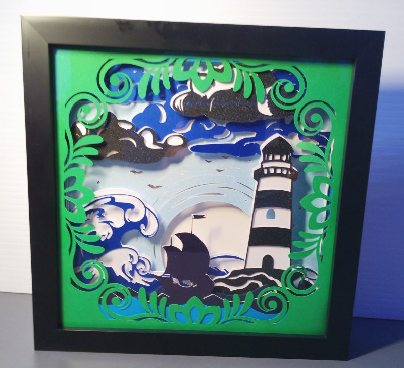 3D Art Night Light, Depicting sea scene with Ship and Lighthouse