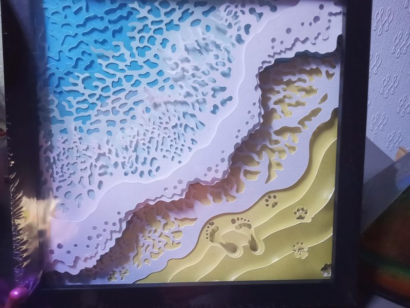 Footprints in the Sand, 3D Art, Night Light, Light Box, Shadow Box