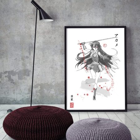 Akame (Akame ga Kill!) | Fanart Posters | Sumi-e Japanese Ink brush | living room bed gift
