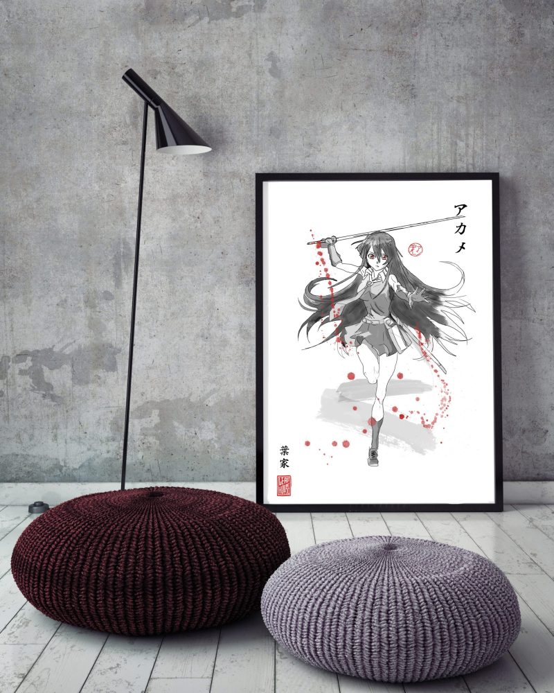 Akame (Akame ga Kill!) | Fanart Posters | Sumi-e Japanese Ink brush | living room bed gift