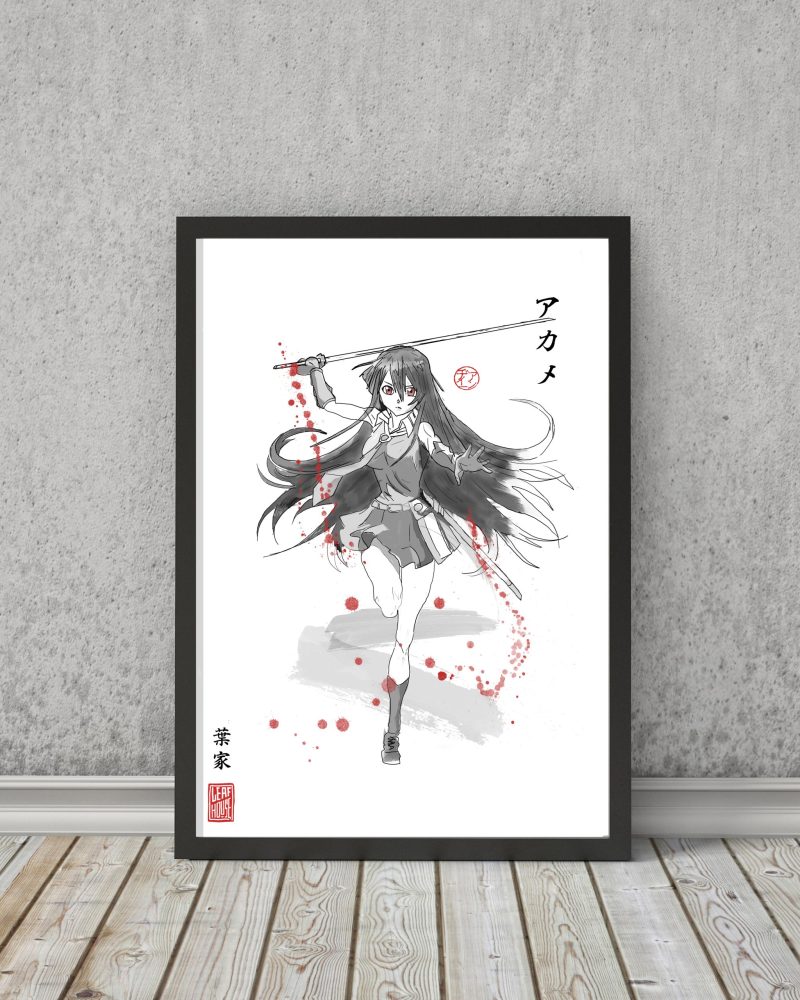 Akame (Akame ga Kill!) | Fanart Posters | Sumi-e Japanese Ink brush | living room bed gift