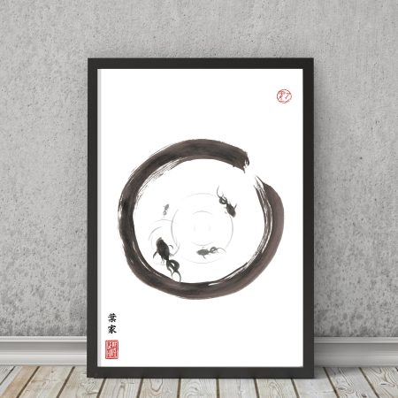 JAPANESE Print | Gold Fish ENSO | Sumi-e | Calligraphy decor Print New Home Gift for him her