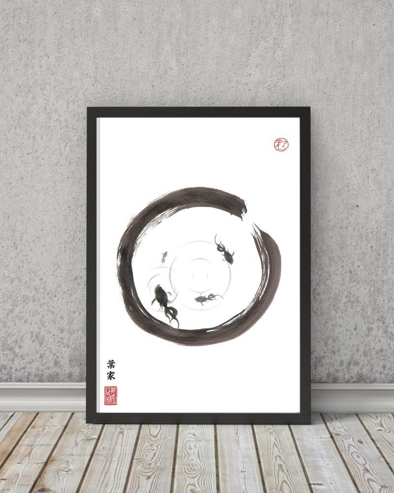 JAPANESE Print | Gold Fish ENSO | Sumi-e | Calligraphy decor Print New Home Gift for him her