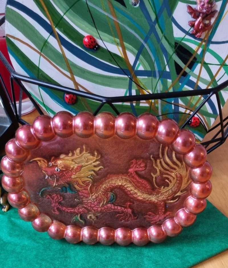 Handmade resin bubble coaster (oval), year of the dragon, flowers, books and more