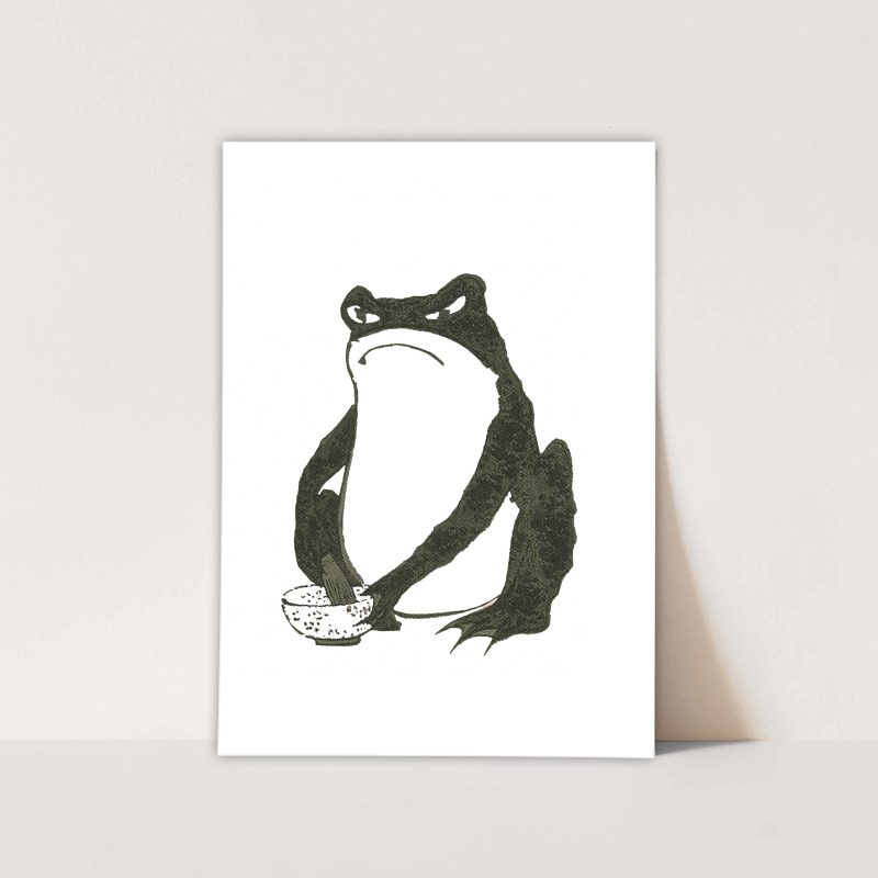 Grumpy Frog Prints | Set of 3 | Japanese Sumi-e Style | Pet Art Home Decor Gift Idea Wall Art Gift