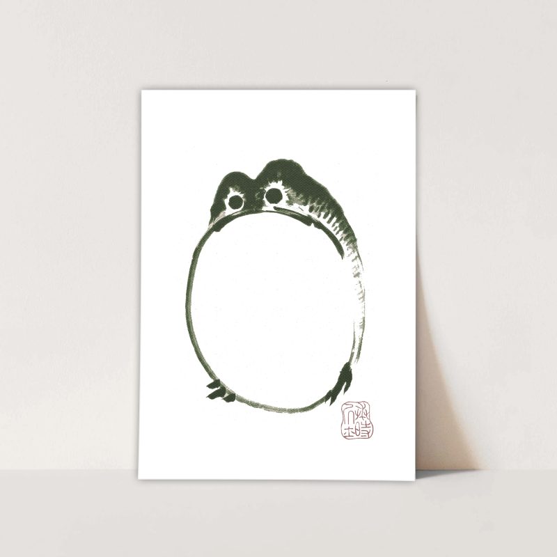 Grumpy Frog Prints | Set of 3 | Japanese Sumi-e Style | Pet Art Home Decor Gift Idea Wall Art Gift